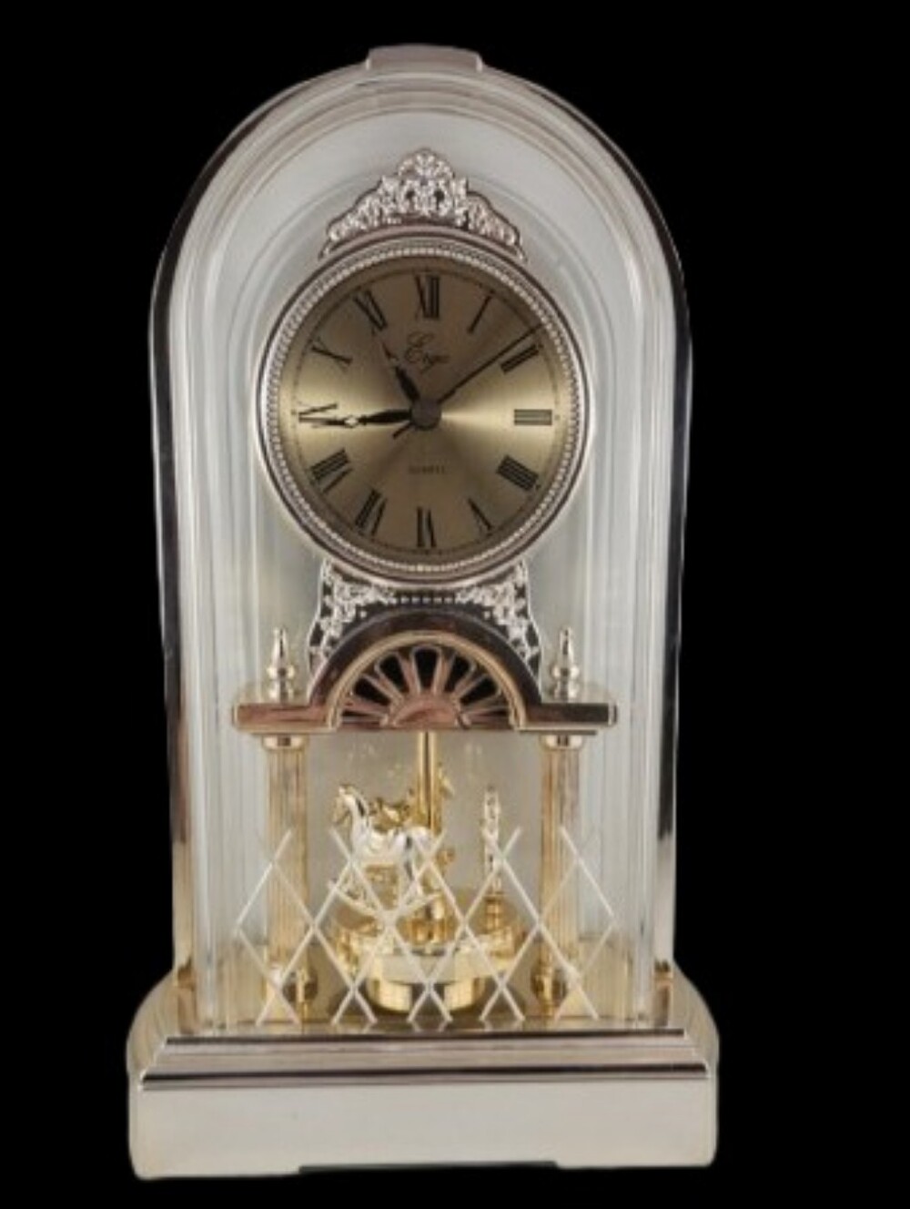 ERGO Quartz Anniversary Clock Carousel Horses Acrylic Dome Clock VTG 80s Works - Picture 3 of 14